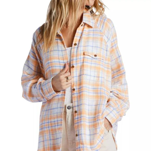 NWT $89 Billabong Women Oversized Best Time Plaid Flannel Shirt Size Med - Picture 5 of 6